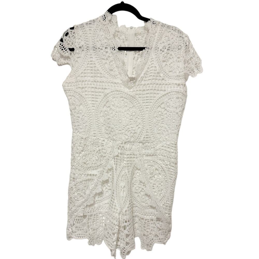 Saylor White Lace Romper Size MEdiumEyelet Crochet Scalloped Bridal